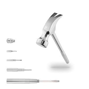 Mini Metal Hammer 6 in 1 with Slotted/Flat Head Phillips Screwdriver Claw Hammer Manual, Portable Multifunction Tool Hammer (Silver)