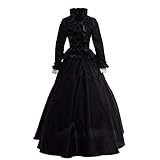2）Renaissance kleidung GRACEART Damen Gothic Viktorianisches Kleid Renaissance Maxi Kostüm (XXL, Schwarz)