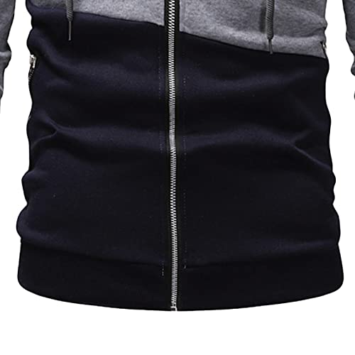 Men'S Lightweight Full-Zip Hooded Loose Fit Color Block Long Sleeve Fashion Drawstring Outdoor Sweatshirt, Gray, Medium2