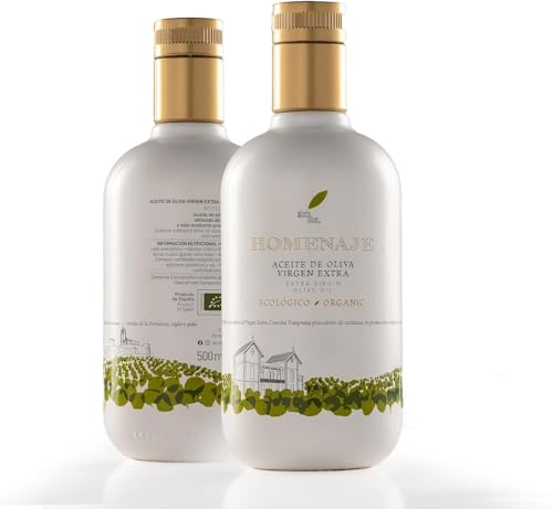 Aceite de Oliva Virgen Extra HOMENAJE 500 ml | Orgánico, Ecológico y Prensado en Frío | AOVE de primera calidad con sabor puro, aroma intenso y sabor mediterráneo (Pack de 1)
