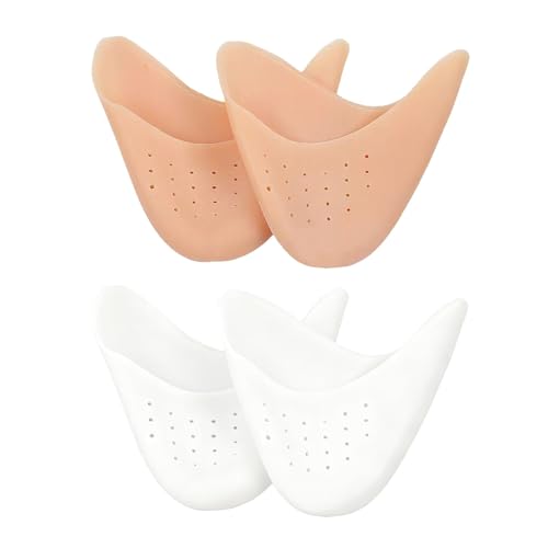2 Paires de Protections d'Orteils en Silicone Gel, Coussinets Souples pour Chaussures de Danse Pointes, Talons Hauts, Capuchons Respirants pour Soulager les Douleurs et Ampoules (Beige et blanc)