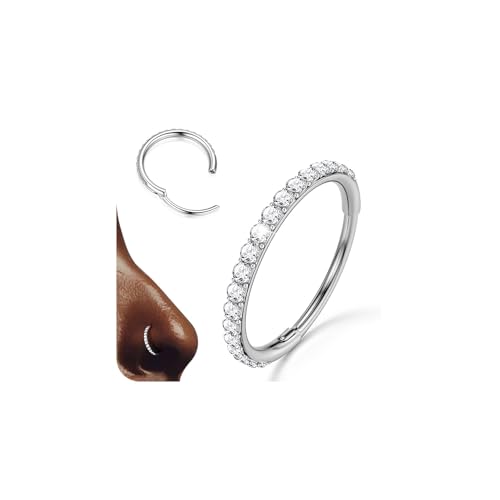 BodyBonita G23 Titanium CZ Nose Rings Hoops - Silver 20G