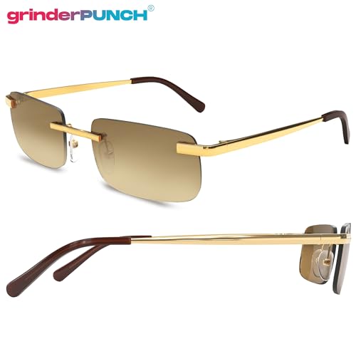 Image of grinderPUNCH Small Slim 90's Popular Nineties Rectangular Sunglasses Clear Rimless Eyewear