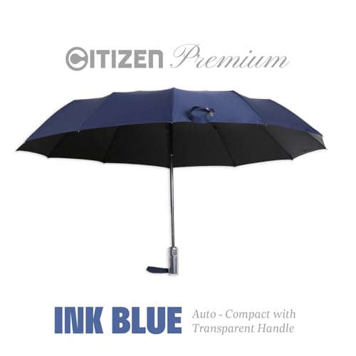 Image of Citizen Umbrella for Men & Women, 3 Fold Auto Open, 12 Aluminium Ribs, UV Coated 190T Fabric, Windproof, Lightweight, Durable with Black Coating, 23 Inch