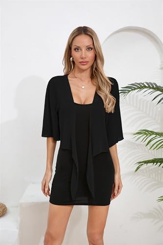 TASAMO Women's 2025 Summer Lightweight Short Bolero Cardigan Shrug Sheer Tie Front Top 3/4 Sleeve Jacket for Dress3