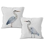 YSFUYZCT Coastal Blue Heron Throw Pillow Covers 18x18 Set of 2, Nautical Coastal Decor, Nautical Blue Heron Bird Pillow Covers for Home Bedroom Couch
