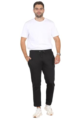H&F Men Open Hem Tracksuit Bottoms Joggers Fleece Pants Slim Fit Sweatpants Draw String Gym Sports Trouser Jogging Bottoms Zip Pockets Plus Size Yoga Set S M L XL 2XL 3XL 4XL 5XL (XL, Black)