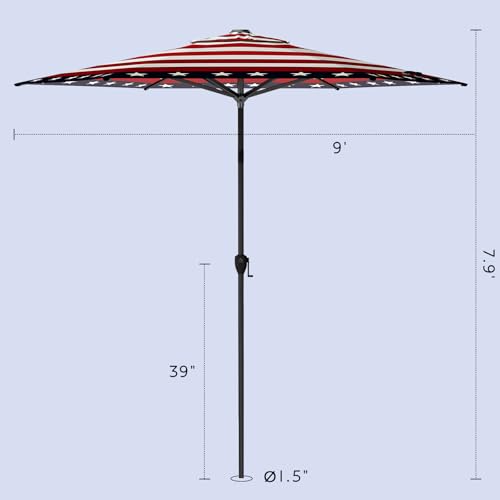 Image of Abba Patio 9FT Lyon Outdoor Patio Umbrella Outdoor Table Umbrella with Push Button Tilt and Crank Market Umbrella 6 Sturdy Ribs UV Protection Waterproof for Garden Deck Backyard Pool, Star-Spangled