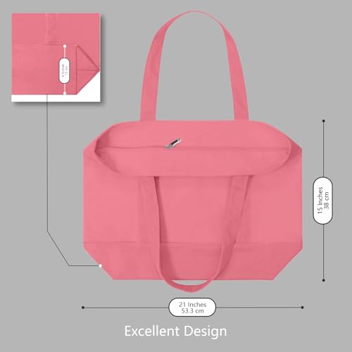 Image of TOPDesign 1-Pack Canvas Tote Bag with an External Pocket, Reusable Grocery Shopping Bag, Top Zipper Closure, Daily Essentials (Rose Pink)