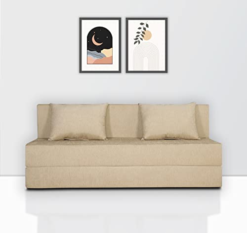 Image of Adorn India Easy 3 Seater Sofa Cum Bed (Alyn Pattern) Size 5' X 6' Ft (Beige Color) (1 Year Warranty)