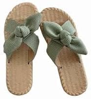 Women's Rubber Bow Knot Flat Sandals Open Toe Summer Slippers, Green, size 3/37 CN