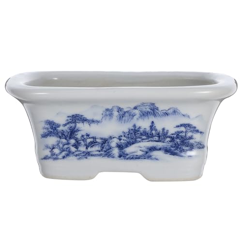 iplusmile Macetero De Porcelana Azul y Blanca Tazón De Bonsái Maceteros De Tazas De Té Maceta Pintada a Mano Macetero De Porcelana Azul y Macetas Suculentas Maceta China Cerámica