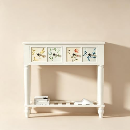 Solid Wood Console Table with Drawers for Entryway and Living Room