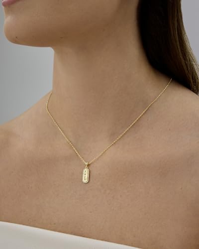 PAVOI 14K Gold Plated Dainty Dog Tag Charm Pendant Mom Necklace for Women - Gold Adjustable Sliding Chain Mama Necklace Jewelry for Mothers Day - Mommy to Be Gift Customizable Removable Charm Pendant2