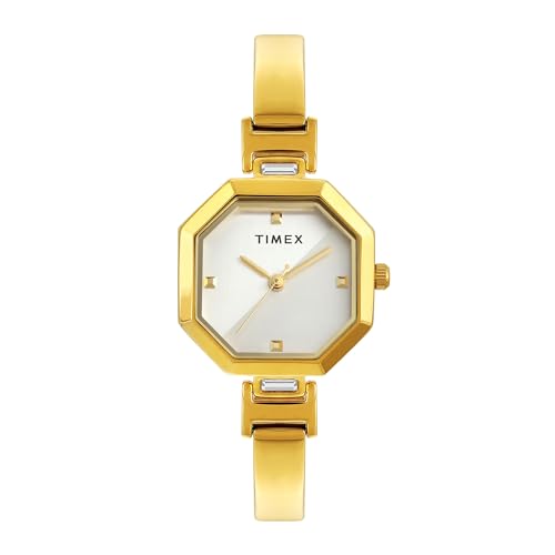 Image of TIMEX Analog Watch for Women with Silver Tone Octagonal Dial & Gold Brass Bracelet Band Water Resistant Women's Wrist Watches - TWEL195SMU01