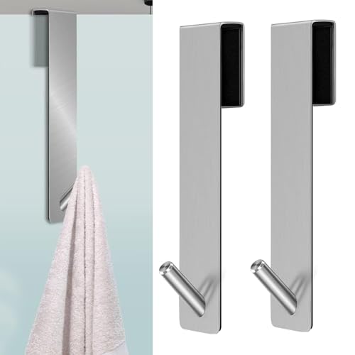 MUYAPAY 2 ganchos para puerta de ducha, gancho para toallas con capas de espuma, ganchos para puerta para cabina de ducha, mampara de ducha de cristal, mampara de ducha de cristal (17,8 cm/plata)