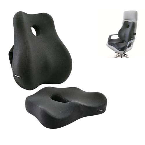 Karmadrenix X Large Memory Foam Seat Cushion & Lumbar Support Pillow, Sciatica & Tailbone Pressure Relief Coccyx Cushion for Office Chair, Car, Wheelchair, Home - Dark Grey