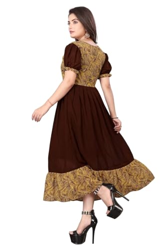 Image of eightone Floral Printed Cotton Frock for Women | Fit and Flare Midi One Piece Dress | Casual Western Dress for Women