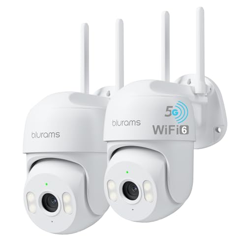 blurams 2Pack Security Cameras Outdoor Wired 2K 360 PTZ Outdoor Security Camera Weatherproof 24/7 Recording with SD Card Color Night Vision AI Human Tracking 2.4/5GHz WiFi6 Work with Alexa