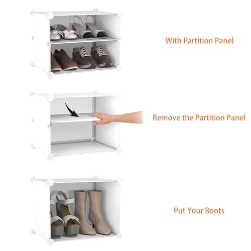 Image of LUVHOMEE Plastic Shoe Rack for Home with Door, 4-Door Shoe Storage Cabinet | 12-Shelfs for 24 Pairs | Waterproof & Portable DIY Shoe Slipper & Chappal Stand for Entryway /Bedroom [White A6]