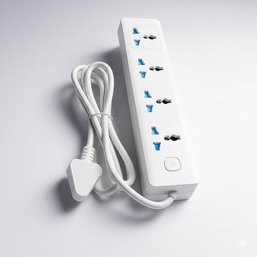 Image of SBF Universal 4 Socket Extension Board with 2M Cord and Power Switch, Heavy Duty Multi Plug Extension Box for Home, Office, Computer, Mobile Charger (White(1K4P))