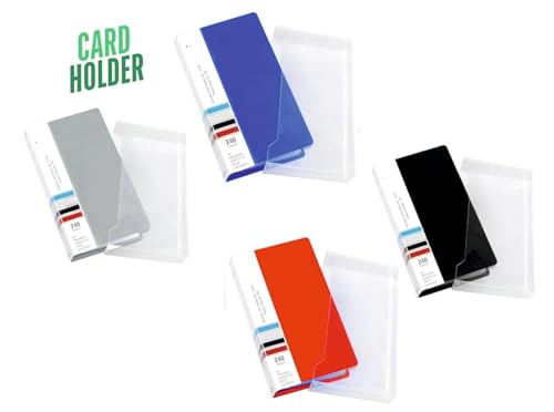 Image of Business Card Holder, Holds Business /Visiting /Debit /Name Id Card Book Case Organizer Slots 30 pockets for 60 cards (Pack of 3) - Assorted with FREE 2 pcs Paper Pencil