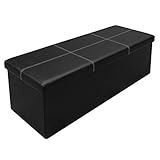 Otto & Ben 45' Storage Ottoman with SMART LIFT Top, Upholstered Line Bench, Foot Rest, Black