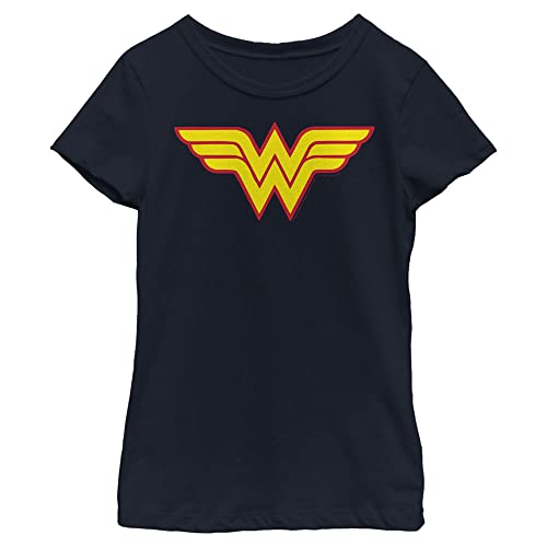 Warner BROS Girls Wonder Woman Two Color Logo Short Sleeve Tee Fashion-t-Shirts, Navy Blue, X-Small US