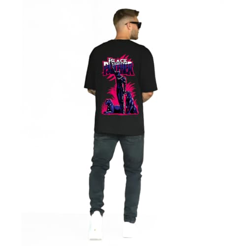 Image of HUMBE Oversized T Shirts for Men Half Sleeve Fit Drop Shoulder Casual T-Shirt | Black Printed Round Neck T-Shirt for Men