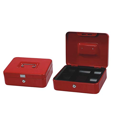 Image of Lukia 10 inch Steel Cash Box (Money Storage Box /Coin Box) with Coin Compartments | Cash Box with Lock and Key