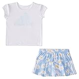 adidas Baby Girls Short Sleeve Tee & All Over Print French Terry Pleated Skort Set Sweatsuit, White, 6M US