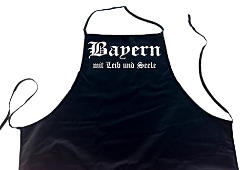 ShirtShop-Saar Bayern mit Leib und Seele; Städte Schürze (Latzschürze - Grillen, Kochen, Berufsbekleidung, Kochschürze), schwarz