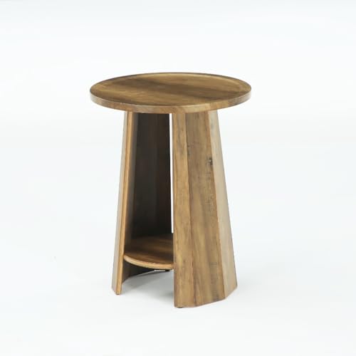 Tribesigns ラウンドフルーテッドエンドテーブル、ファームハウスラウンドサイドテーブル、2段収納棚付き、サークルベッドサイドナイトスタンド リビングルーム、ベッドルーム、小さなスペース、素朴なブラウン