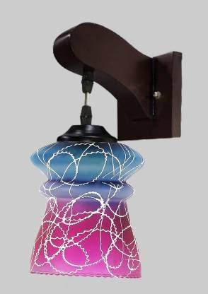 Royal Fancy Hand Loom Fabric Round Shade Wooden Brown Wall Mount Sconce Decorative Night Light (From 5 To 80 Watt, Best Use with LED- 7 Watt)