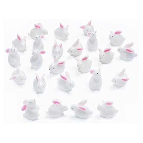 Exasinine Mini Rabbits Easter Bunny Miniature Figurines Animals Model Fairy Garden Miniature Moss Landscape DIY Terrarium Crafts Ornament Accessories for Home Décor (Rabbit, Pack of 20) Cover