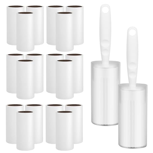 20 Rollen (1200 Blatt) Fusselrolle, mit 2 Griffe und 2 Staubschutz, Ideal als Fusselrolle tierhaare, Fusselbürste kleidung oder lint roller für Kleidung, Fusselroller, Bett,Sofa,Katzen- und Hundehaare