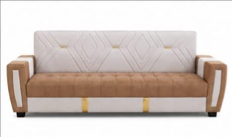 Cream & Brown 3 Seater Fabric Sofa with Solid Wood Frame | Modern Design, 75 Inch Width, Tufted Upholstery, Living Room Sofa, Comfortable Cushion-image-26