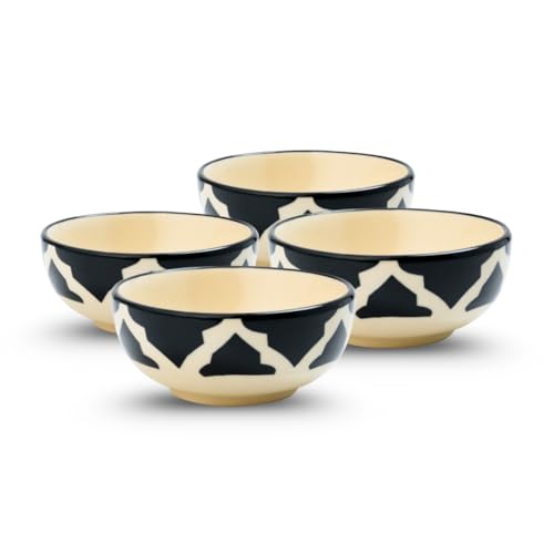 Image of Ceramic Bowl Set | 4-Piece Lightweight Crockery for Daily Use | Charcoal Black Ramen & Snack Bowls (125ml Each) | Elegant Microwave & Dishwasher Safe | Perfect Christmas & New Year Gift
