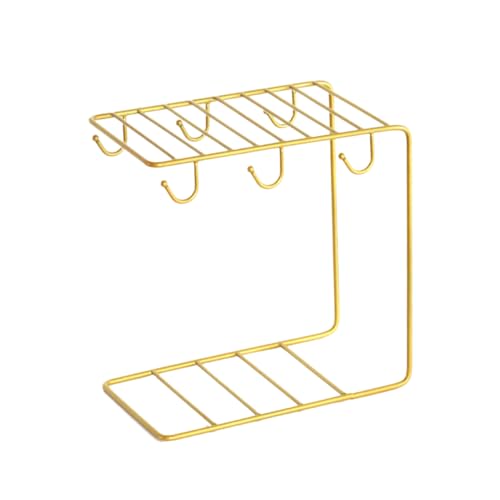 LIFKOME Ceramic Cup Organizer European Style Wrought Cup Rack with Hooks Storage Basket Elegant Golden Plating for Kitchen Desktop Use C Type Design
