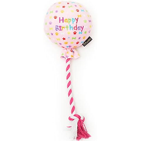Pet London Birthday Pink Balloon Dog Toy - Celebrate Dog's Happy Birthday - Plush colourful Rainbow Confetti Pattern Dog Party Gift-Perfect Pup Special Day Present-UK Designer Brand-BDAY or Adoption Cover