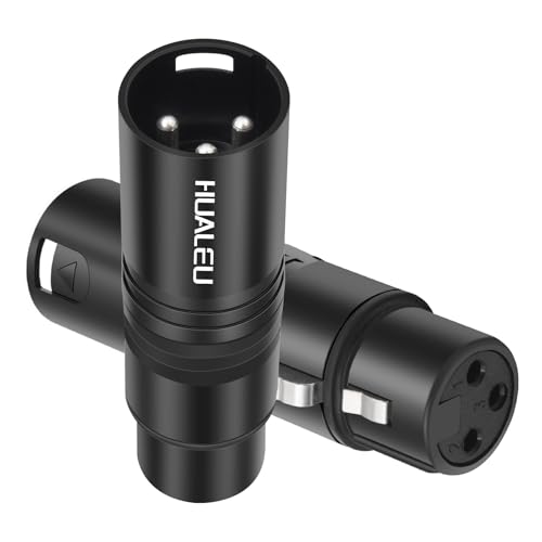 HUALEU 3Pin XLR Male to Female Adapter, Black Painted zinc Alloy Shell,for Mic,Amplifier, Mixer XLR 3-Pin Audio Connectors DMX 512 Adapter-2Pack