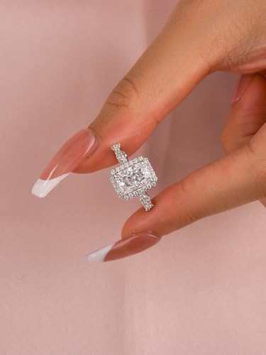 2.0 Carat Radiant Cut Engagement Ring, 5A CZ Simulated Diamond Promise Ring in Sterling Silver3