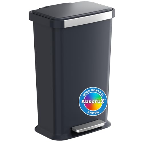 Image of iTouchless SoftStep 13.2 Gal / 50L Step Pedal Kitchen Trash Can with Odor Filter, Durable Dent-Proof Construction and Stainless Steel Trim, Garbage Bin with Lid for Home Office, Bedroom, Black Plastic