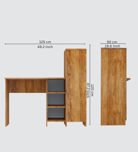 Image of SPECIALITY PANELS Multipurpose | Hutch Desk | Study Table | Engineered Wood | Termites Resistance | 3, 4 Shelves with Door & Beautiful Aluminium Silver Metal Handle in CochWood Dark
