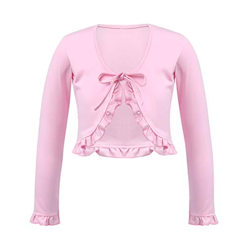 Kids Girls Knit Wrap Top Warm-up Crop Top Coat Ballet Dance Cardigan Long Sleeve Gymnastics Sweaters Pink 102