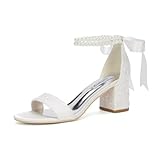 Jotwry Pearl Heels Wedding Shoes for Bride Block Heel Wedding Sandals Open Toe Bridal Shoes-Ivory-8