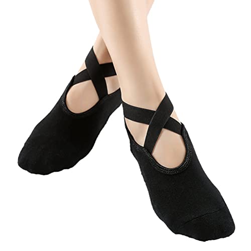 Shusay 2 Pairs Yoga Socks Pilates Socks Non Slip Grip Socks For Women Pilates Ballet Barefoot Workout Non Slip Socks With Straps, Multicolor 02, 5.5 #TOP5