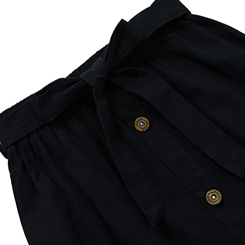 Geru Girl's Button Midi Skirts Casual High Elastic Waist A Line Pleated Midi Chiffon Black Skirts With Pockets 3-4 Years #TOP5