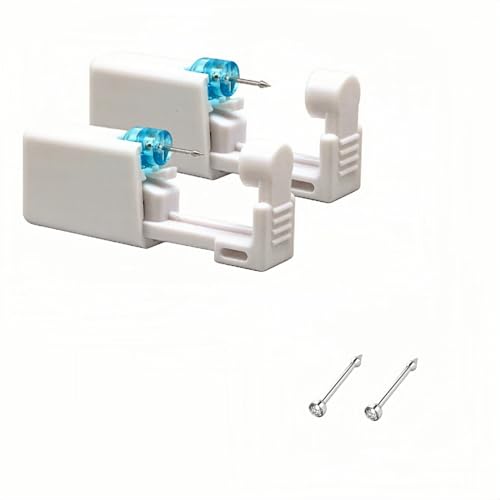 Geettcaifu 2 Pack Nose Piercing Gun Disposable Self Piercing Kit with Nose Stud Safety Professional Painless Easy Use - White