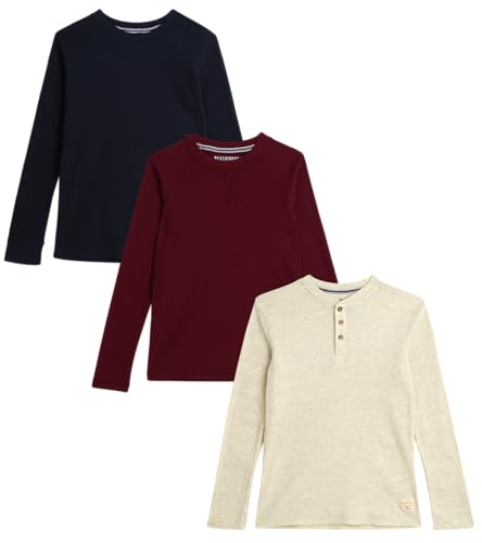 Weatherproof Vintage Boys' Thermal - 3 Pack Crew Neck Long Sleeve Sweatshirt - Soft Pullover Sweaters for Boys (S-XL)